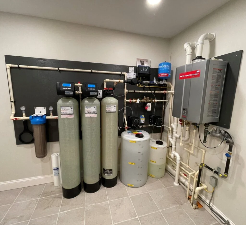Whole-home water filtration system at a point of entry